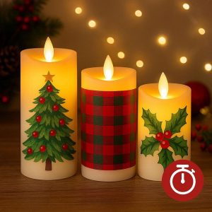 _5974e3e5-184c-4894-a7a6-97553e702c15 Christmas-themed LED Candle Set - Holiday Decorations with Timer Function